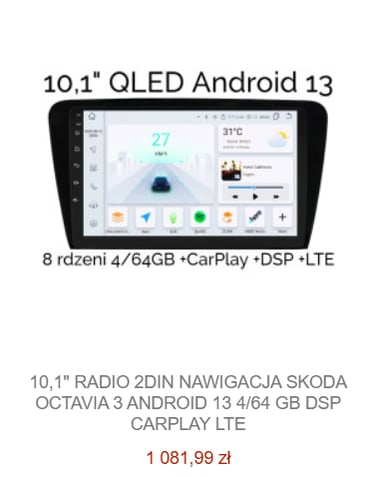 Radio 2din nawigacja Octavia 3