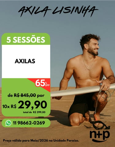 Promo depilação a laser masculina Não+Pelo Paraíso: axilas por 10x R$ 29,90
