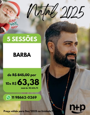 Promoção de depilação a laser masculina: 5 sessões de barba por 10x de 63,38.