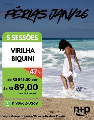Promo Férias Jan/2026: 5 sessões de depilação virilha biquini feminina com 47% off
