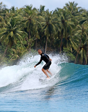 a man in a wetsuit surfing on a wave