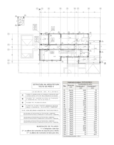 Moradia na Aroeira. Planta da Estrutura na Arquitetura. Tecto do Piso 0.