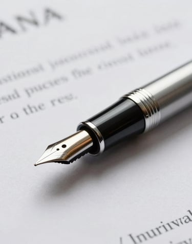 Close-up of a high-end silver fountain pen resting on a signed petroleum contract, suggesting discrete and authoritative business agreements. Global / International.