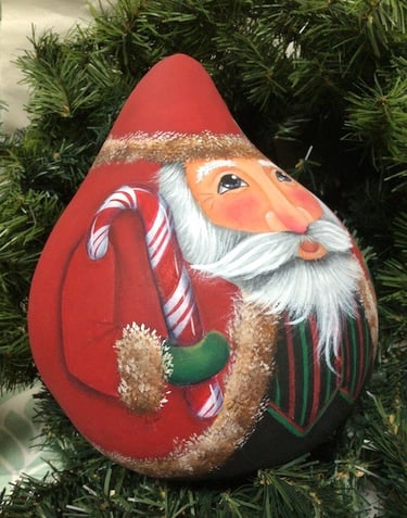 Karen Schaffert Candy Cane Santa acrylic zoom painting gourd Artroom2Create