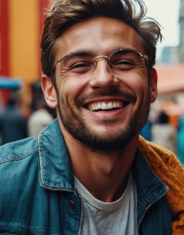 a man with glasses and a jacket on