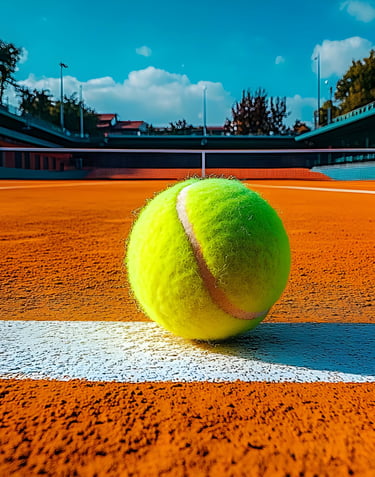 balle de tennis sur terrain en terre battue