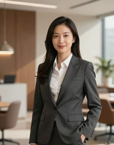 A professional portrait of a real estate agent in a modern, sunlit Austin office. The agent wears sophisticated, high-end attire. The background is clean and modern with touches of #AA8A6B and #CFC8BE. Professional and trustworthy mood.