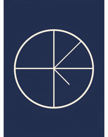 An abstract logo construction grid showing geometric precision and golden ratio circles. Deep blue background (#0F1E2E) with thin off-white (#F8F8F4) lines.