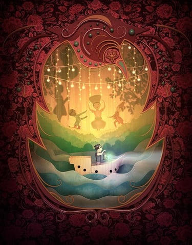 a boat with a man on it and a boat in the water