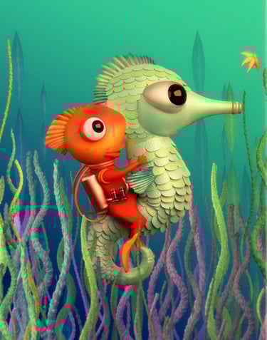 submarine knight and a sea horse