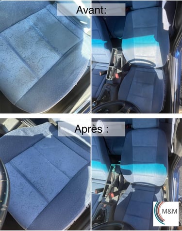 Nettoyage en profondeur de siège de voiture ford avec shampouineuse m&m services pro rouen