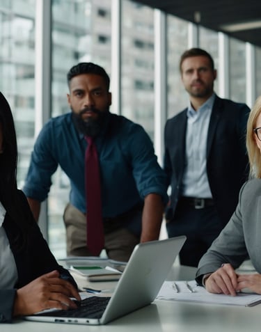 a group of people sitting at a table represents recruitment service
