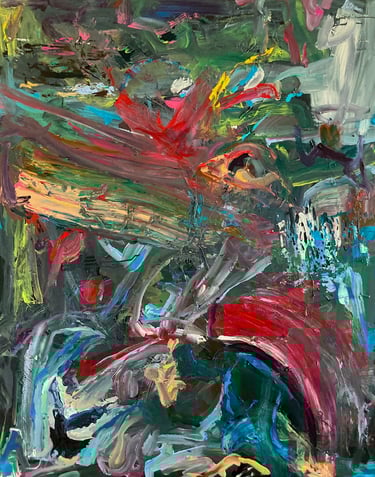 expressive painting showing bird escaping chaos