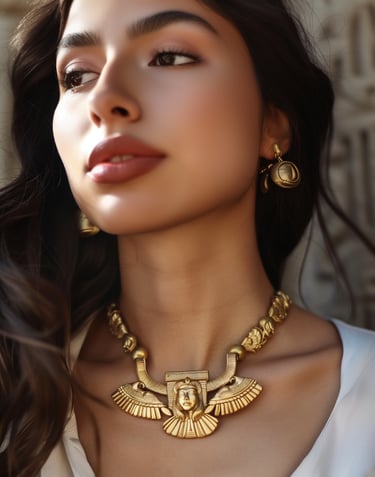 Egyptian Revival Necklace. Washed Gold  StatementJewelry