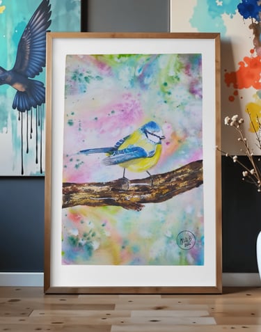 aquarelle mésange décoration cadeau 