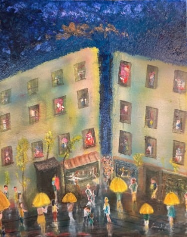 Nightime NYC 50.8 x 40.64 cm Acrylic poured paint & Oil on canvas