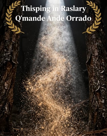 A conceptual photograph of golden dust particles floating in a beam of pure white light against a dark bark background, evoking the movement of sound through the air.