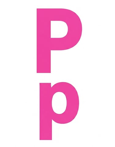 Pink uppercase and lowercase letter P displayed in a bold sans-serif font on a white background.