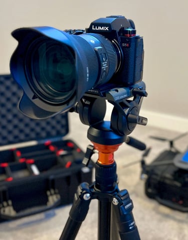 professional video camera and drone