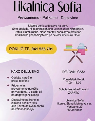 Likanje perila slovenska obala (Koper, Izola, Piran, Lucija, Portorož).