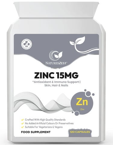 Zinc Supplement for Immunity, Skin & Cognitive Health Support – Highly Absorbable Zinc Citrate 15mg,