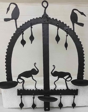 "Iron hanging oil lamp with handcrafted peacock motif–traditional decor-For overseas logistics"
