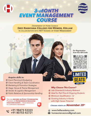 Event Management Course Trivandrum kollam SN College for women