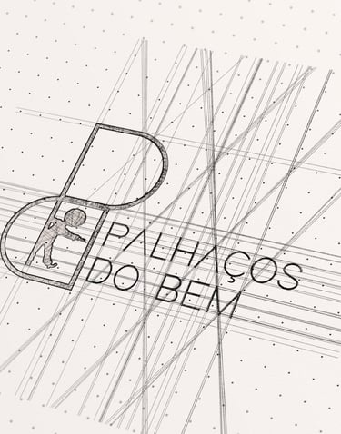 mockup do logo Palhaços do Bem em formato de desenho técnico