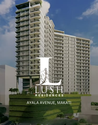 Modern facade of Lush Residences high-rise condominium in Ayala Avenue, Makati City.