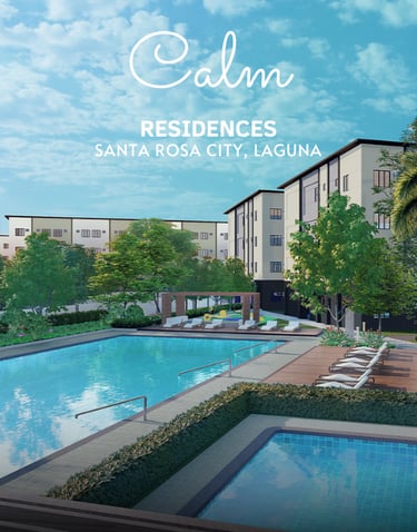 Luxury swimming pool and modern condos at Calm Residences Santa Rosa City, Laguna.