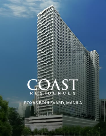 Luxury Coast Residences condominium high-rise building along Roxas Boulevard in Manila, Philippines.