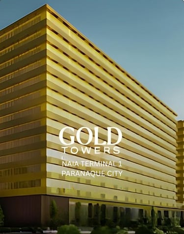 Modern architecture of Gold Towers residential building near NAIA Terminal 1 in Paranaque City.