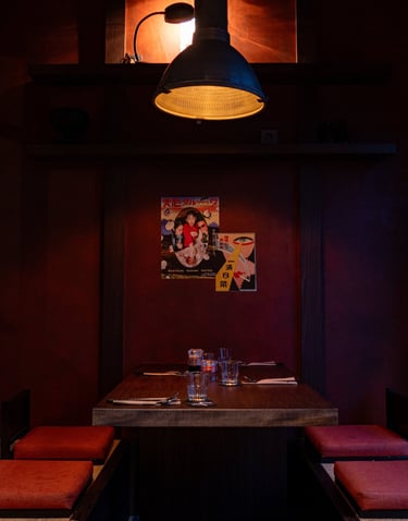 Kenji Ramen Bali modern Japanese izakaya interior - warm dining atmosphere with craft cocktails
