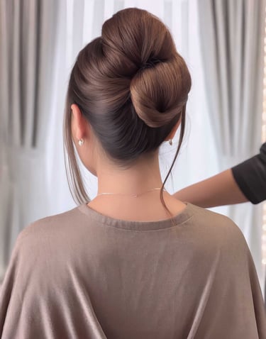 a woman with a beautiful bun hairstyle