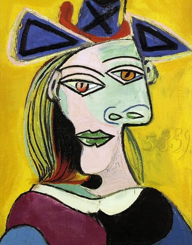 Pablo Picasso - 1939 TИte de femme au chapeau bleu Е ruban rouge