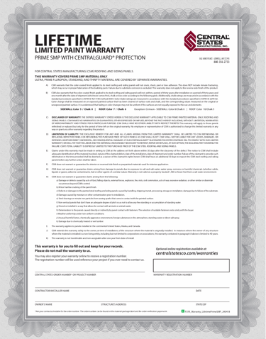 Central States Limited Lifetime Warranty