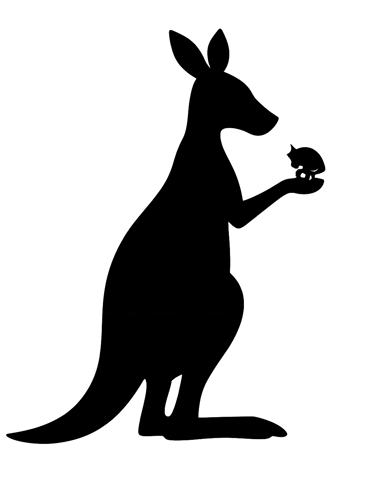 Silhouette of kangaroo with small ladybug on tail โ characters Viticus and Sir Nellid