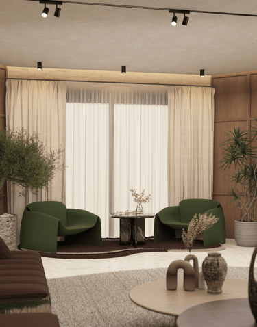 Bespoke living area with statement marble table Dubai