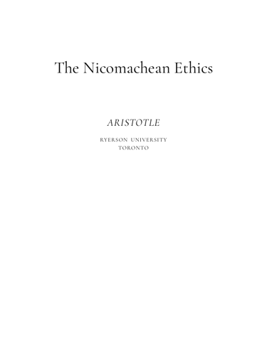 Title page of Aristotle's The Nicomachean Ethics from Ryerson University in Toronto.