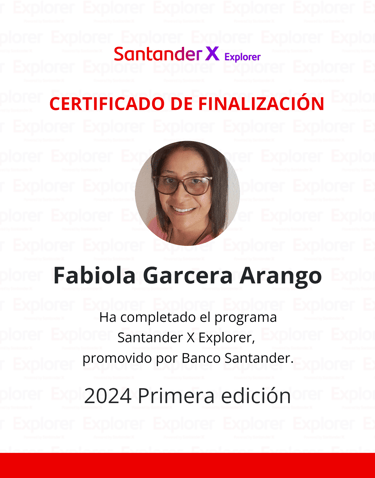 Certificado de Santander Explorer otorgado a Fabiola Garcerá