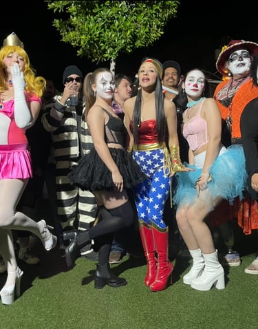 Halloween party at Kava Bar LA with guests in costumes enjoying kava drinks