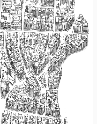 Architectural map detail showing typographic structure and urban layout