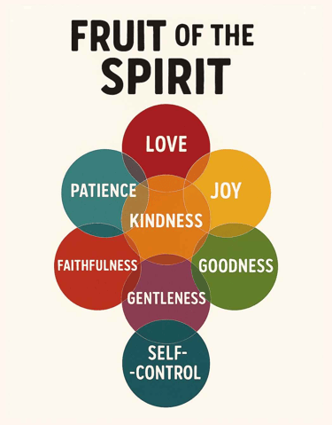 Infographic titled 'Fruit of the Spirit' showing nine overlapping colored circles