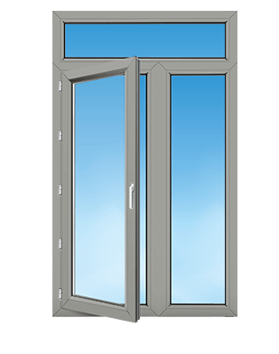 a double door window with a blue sky in the background