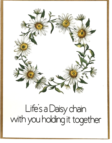 Handmade blank card with a wreath of daisies.