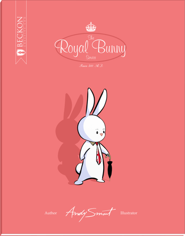 The Royal Bunny Service book cover featuring an illustrated white rabbit character in a tie holding an umbrella.