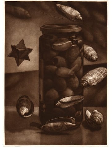 Mezzotint Olive shells Kalamata olives stella Octangula Polyhedron Robert De Groff DeGroff