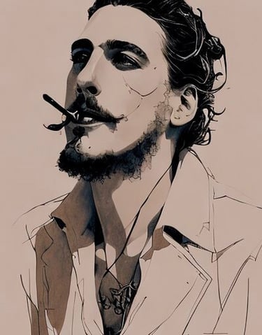 a man with a cigarette in his mouth