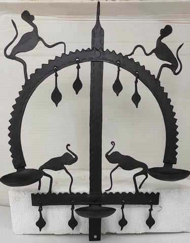 "Iron hanging oil lamp with arched frame–handmade traditional decor-Shipped worldwide"