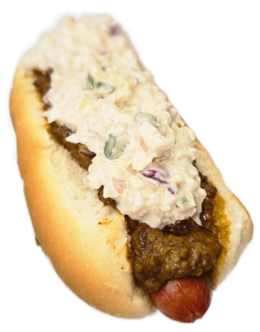 Super Dog all-beef chili dog topped with jalapeño slaw at HeckYA drive-through Youngstown Ohio